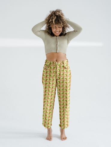 woman in yellow vintage pants